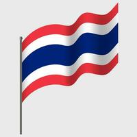 Waved Thailand flag. Thai flag on flagpole. Vector emblem of Thailand