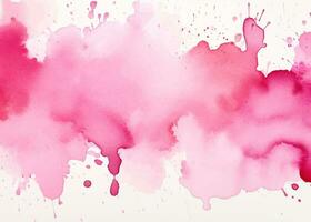 Watercolor abstract splash, spray. Color painting vector texture. Pink background.