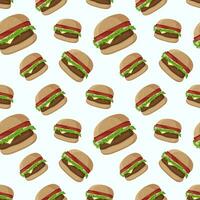 Vector seamless pattern wih tasty burgers. Hamburger background. Seamless pattern with cheeseburger.