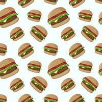 Vector seamless pattern wih tasty burgers. Hamburger background. Seamless pattern with cheeseburger.