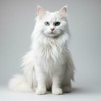 un blanco angora gato en un blanco antecedentes foto