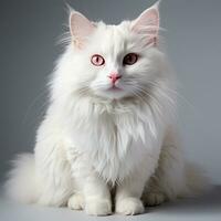 a white angora cat on a white background photo