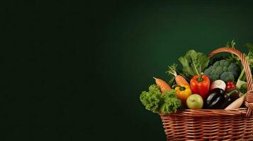 A basket of vegetables. Web banner with copy space. Generative AI photo