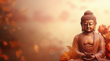 Statue of buddha, buddhism, religion and meditation. Web banner with copy space. Generative AI photo