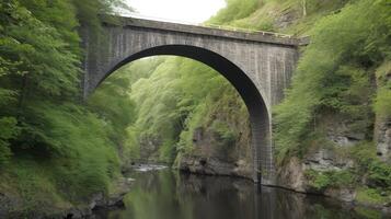 A bridge spanning a gorge. Generative AI photo