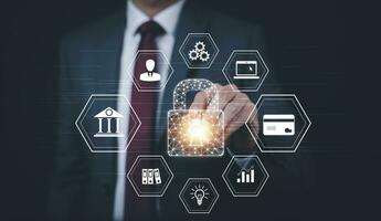Cyber security systems, data protection, Computer programmers using modern computers with digital padlocks and cyber security networks, data encryption, Security with digital technology, safety photo