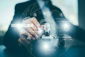 Cyber security systems with Chat bot Chat with AI, Artificial Intelligence, System Artificial intelligence and artificial intelligence chatbot, Digital chatbot, Robot application, conversation photo