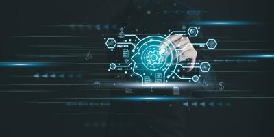 Brain working of AI System concept, developed by Open AI generates, AI tech, Business people show virtual graphics Global Internet with AI, Artificial Intelligence, Futuristic technology,Robots online photo