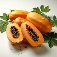 The papaya fruit is sweet and fresh with a white background photo