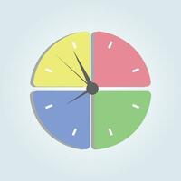 Vector illustration of kids colorful clock. Simple clock. Isolated on a white background.