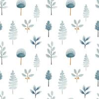 Seamless pattern with hand drawn branch, trees, pine. Vector pattern in scandinavian, ethnic style.