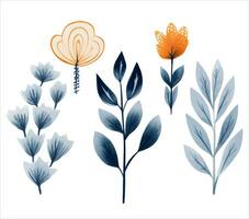 Botany scandi set. Collection of hand drawn flowers in the traditional ethnic folklore style. vector