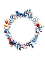 Round frame with birds in ethnic style. Birds and leaves for your design, template. Greeting card, border. vector