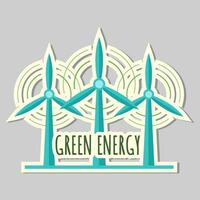 Ecology sticker with wind turbine. Windmill icon. Alternative energy. Save energy, save planet. Eco label. vector