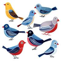 Set of hand drawn birds in the traditional folklore style. Bright birds vector collection