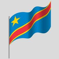 Waved Republic of the Congo flag. Congo flag on flagpole. Vector emblem of Democratic Republic of the Congo