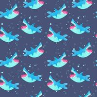 Seamless pattern with cartoon sharks. Vector illustration