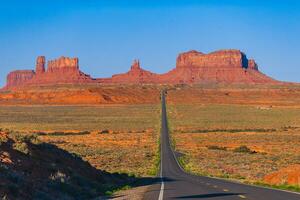 Famous scenic entrance to Monument Valley Navajo Tribal Park in Utah, USA photo