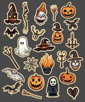 Halloween sticker set. Perfect for scrapbooking, greeting card, party, sticker kit. Hand drawn vector elements