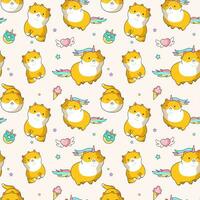 Seamless pattern with hand drawn cat unicorn, hearts, ice cream. Kawaii unicorn background for kid. vector