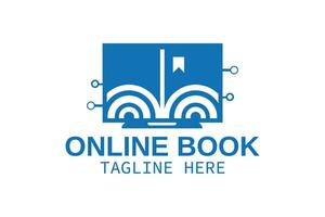 Monitor with book and wi-fi signal for online book logo design. vector