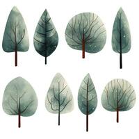 Set of watercolor fairy trees. Scandinavian vector trees. Vector trees collection