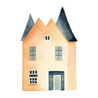 Scandinavian vector house. Cute watercolor home. European building. Childish vector illustration