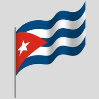 Waved Cuba flag. Cuban flag on flagpole. Vector emblem of Cuba