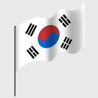 Waved South Korea flag. Korean flag on flagpole. Vector emblem of South Korea