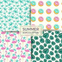 Set of 4 colorful summer seamless patterns. Summer backgrounds vector