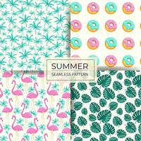 Set of 4 colorful summer seamless patterns. Summer backgrounds vector