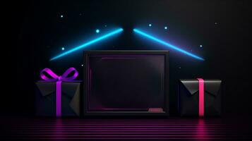 Black Friday banner with dark theme and neon accents, urging urgency in shopping. Generative AI photo