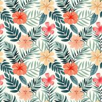 Seamless vector botanical pattern. Hand drawn folklore pattern with exotic flowers. Tropical flowers background.