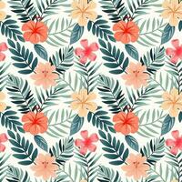 Seamless vector botanical pattern. Hand drawn folklore pattern with exotic flowers. Tropical flowers background.