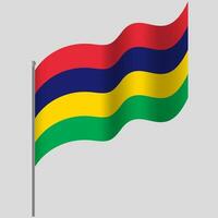 Waved Mauritius flag. Mauritius flag on flagpole. Vector emblem of Mauritius