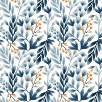Seamless pattern with hand drawn branch, leaves, berries. Vector pattern in scandinavian, ethnic style.