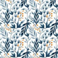 Seamless pattern with hand drawn branch, leaves, berries. Vector pattern in scandinavian, ethnic style.