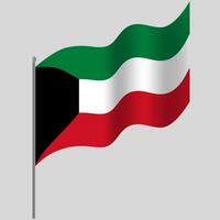 Waved Kuwait flag. Kuwait flag on flagpole. Vector emblem of Kuwait