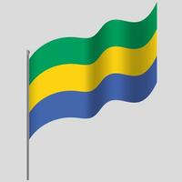 Waved Gabon flag. Gabon flag on flagpole. Vector emblem of Gabon