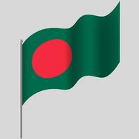 Waved Bangladesh flag. Bangladesh flag on flagpole. Vector emblem of Bangladesh