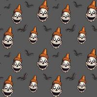 Halloween pattern with funny scull and but. Autumn halloween background, vector seamless pattern.