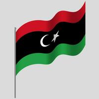 Waved Libya flag. Libya flag on flagpole. Vector emblem of Libya