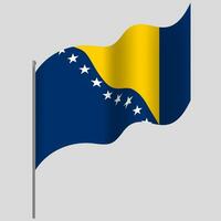 Waved Bosnia and Herzegovina flag. Bosnia Herzegovina flag on flagpole. Vector emblem of Bosnia and Herzegovina