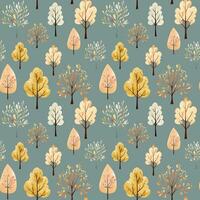 Cute watercolor trees seamless pattern. Scandinavian autumn trees seamless vector background