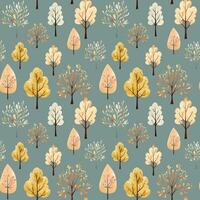 Cute watercolor trees seamless pattern. Scandinavian autumn trees seamless vector background