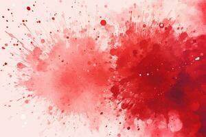 Watercolor abstract splash, spray. Color painting vector texture. Red background.