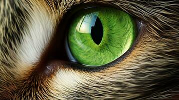 Cat's green eye magnified, revealing intricate patterns and depths, a window to its soul. Generative AI photo