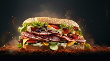Sandwich. Web banner with copy space. Generative AI photo
