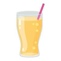 Orange juice in a glass. Tropical fruit drink. Tall glass with beverage. Transparent realistic vector illustration.