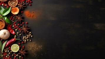 Different spices. Web banner with copy space. Generative AI photo